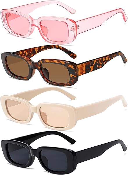 4 Pieces Retro Vintage Sunglasses Small Square Rectangle 90s Glasses Trendy Y2K for Women Aesthetic Accessories