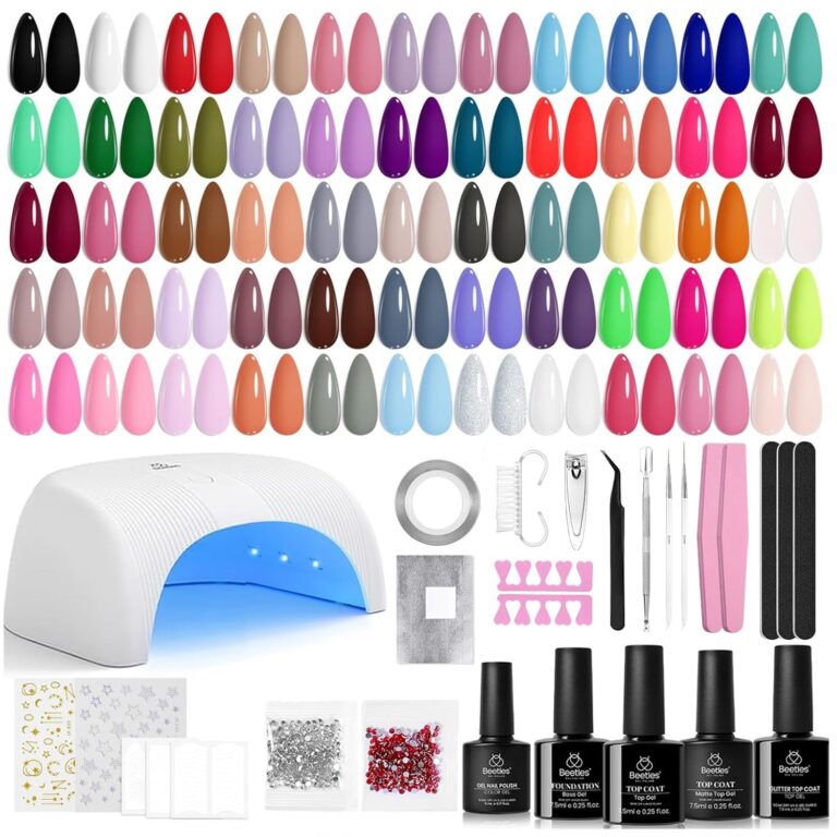 Beetles Gel Nail Polish Kit with U V Light – 80Pcs Color Enchantment 55 Colors Gel Polish Starter Kit with Base Top Coat DIY Nails Supply Stickers Manicure Tools Home Salon Gift for Women Teens Girls