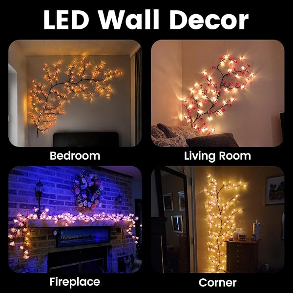 LED Tree Branch Lights for Wall 7.55 FT 144LEDs Cherry Blossom Lights Vine Light with Remote and 8 Lighting Modes Cherry Blossom Garland Willow Vine for Bedroom Indoor Wall Wedding Christmas Decor