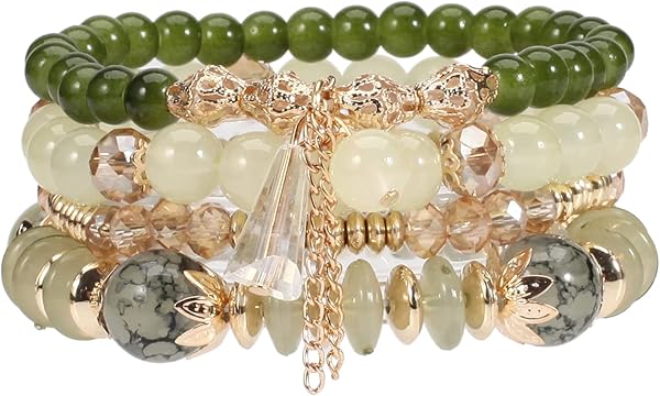 Caiyao 4Pcs Bohemia Multilayer Stackable Beaded Bracelets Set Colorful Crystal Stone Gold Beaded Stretch Bracelets Hawaii Charm Bracelet for Women Men Summer Beach Boho Vacation Jewelry Gifts