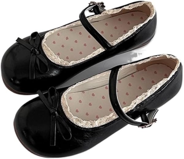 ZQW Cute Lolita Lace Mary Jane Shoes for Women Round Toe Bow Flats Sweet Kawaii Y2K Casual Walking Comfy Dressy Office