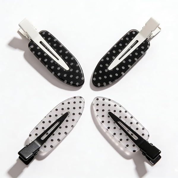 4 Pcs Black White Polka Dot Acrylic Hair Clips – Minimalist Secure Hold Hair Accessories for Daily Wear Party Styling